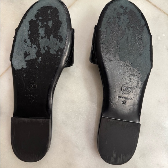 CHANEL Black Quilted Slide Sandals with Gold Accent - Picture 4 of 4